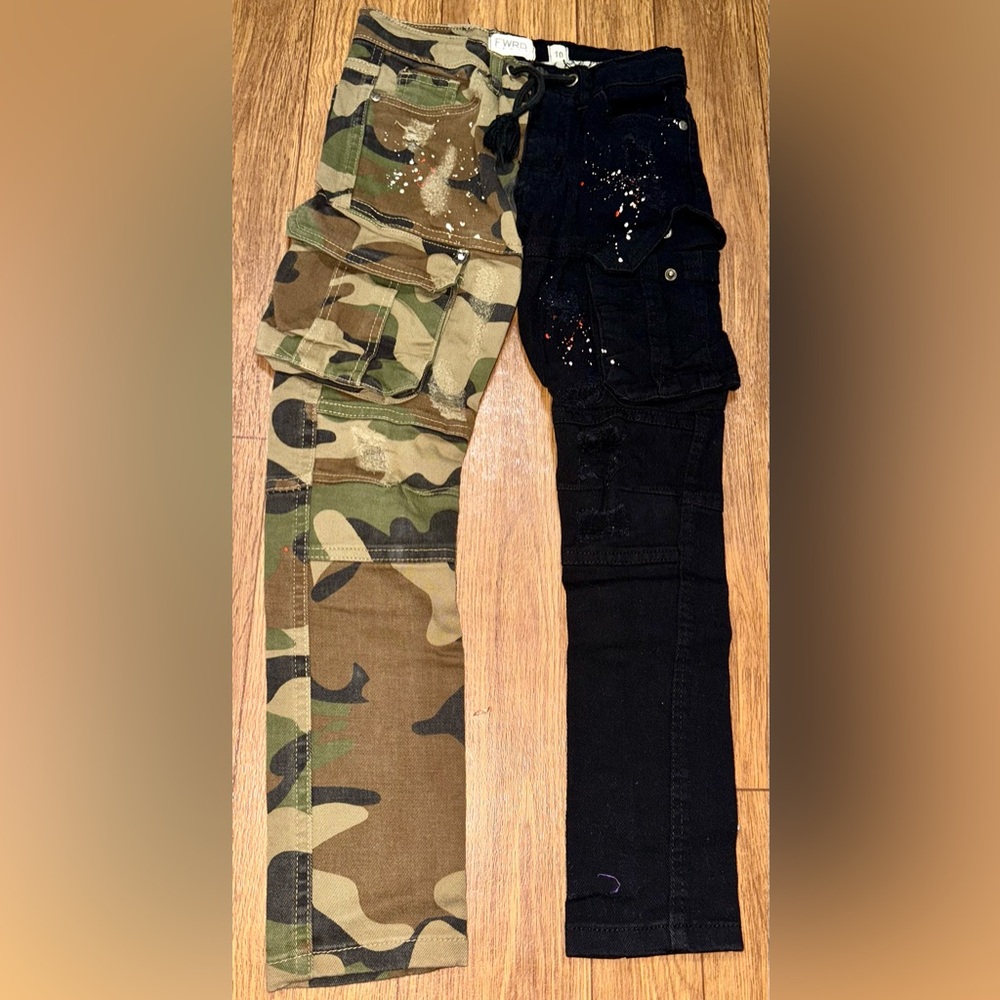 FWRD 33615K-CAMO/BLACK JEANS “COMMANDER” FOLIAGE GREEN Camouflage Paint Splatter